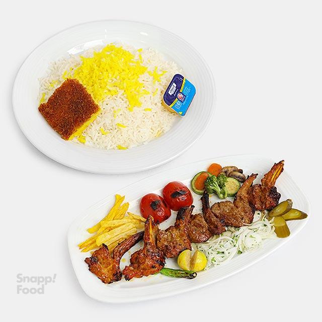 چلو کباب شیشلیک گوسفندی