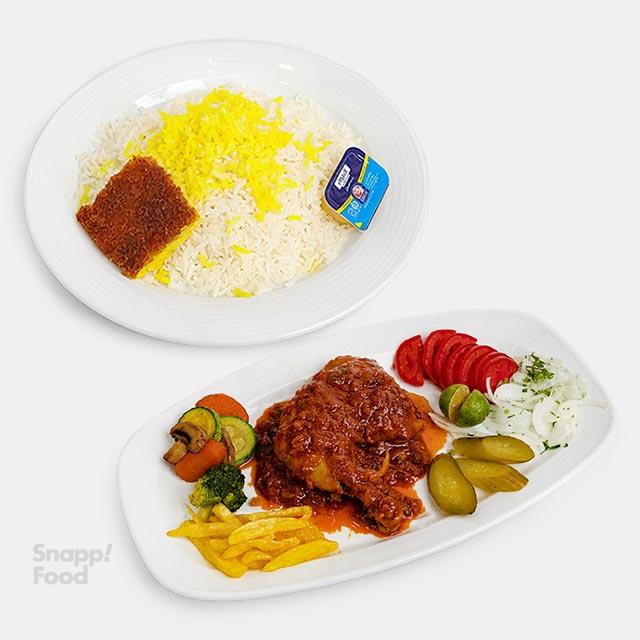 چلو مرغ ران سرخ شده