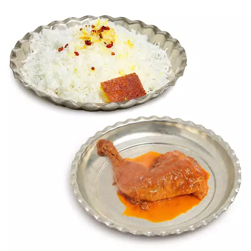 زرشک پلو با ران مرغ سس پز